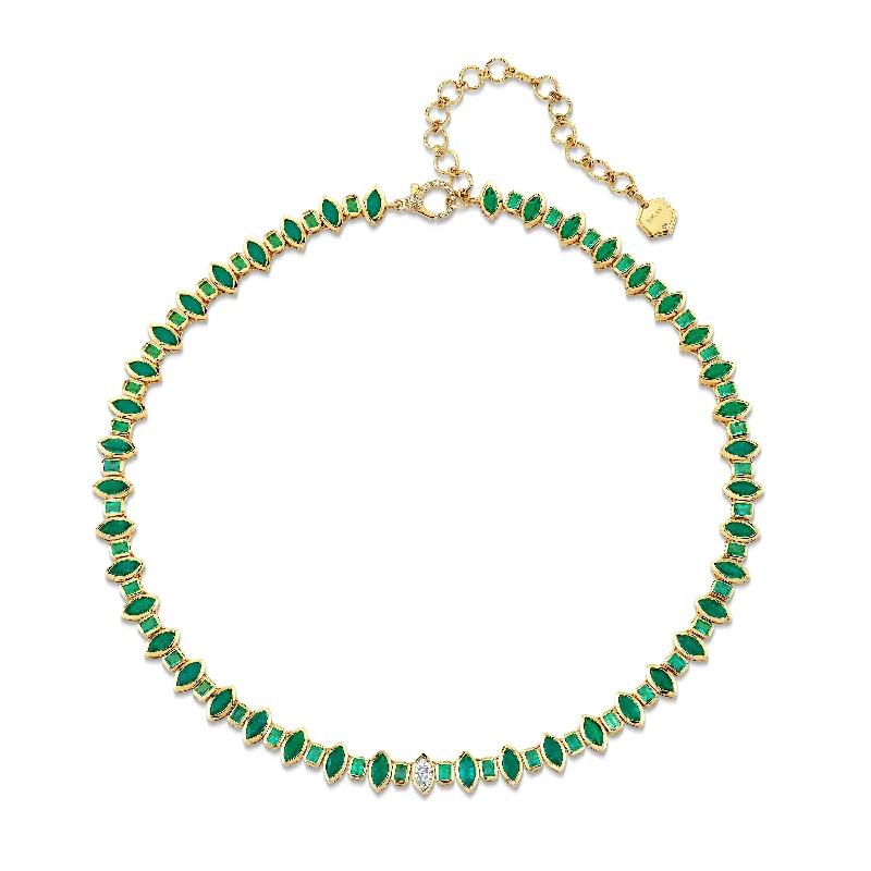 Classic Chain Necklace-EMERALD ALTERNATING MARQUISE NECKLACE