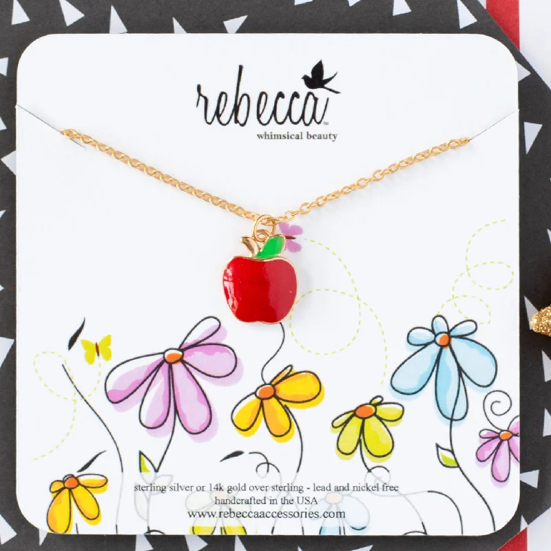 Layered Crystal Pendant Necklace-Apple Enamel Necklace Children's