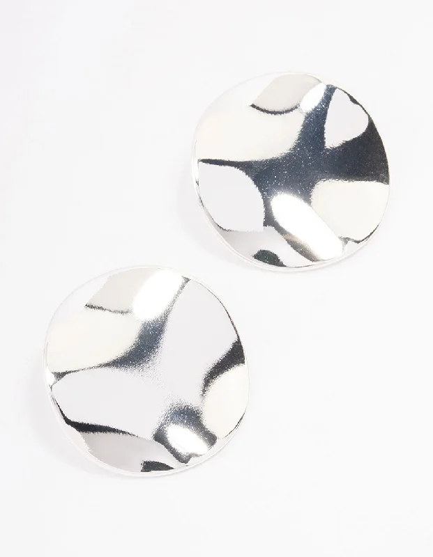 Minimalist Gold Earrings-Silver Morphed Disc Stud Earrings