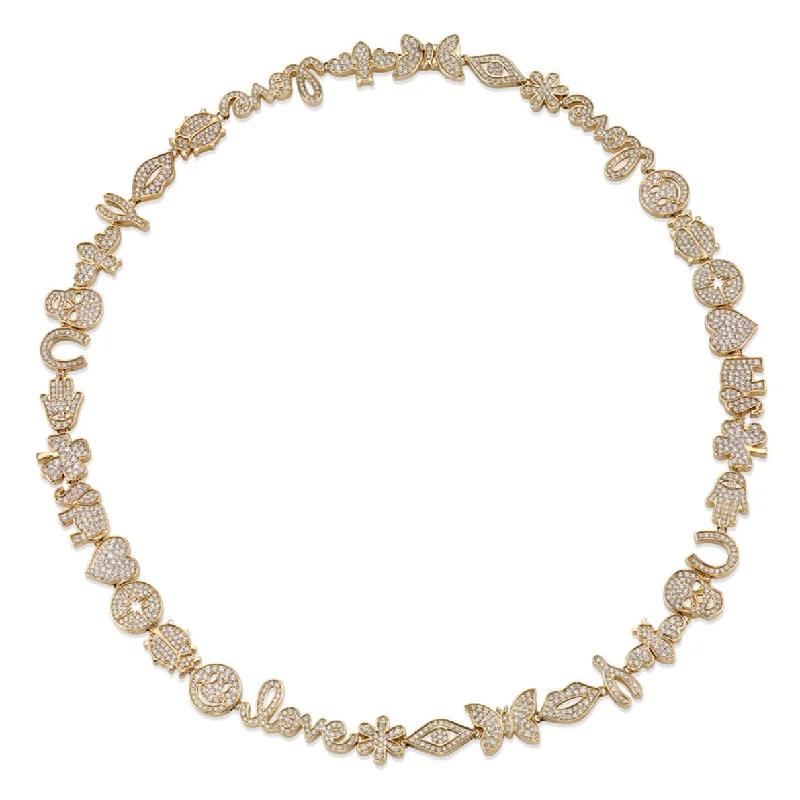 Layered Pearl Necklace-Gold & Pavé Diamond Anniversary Multi-Icon Eternity Necklace