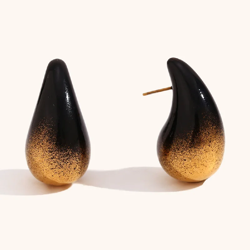 Paint Painting Water Drop Earrings-Gold Black