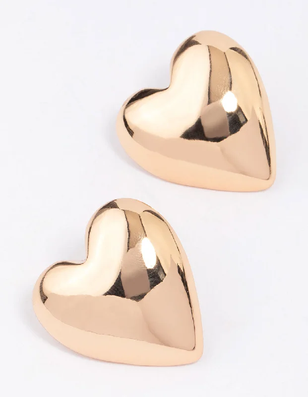 Silver Chain Drop Earrings-Gold Puffy Heart Stud Earrings