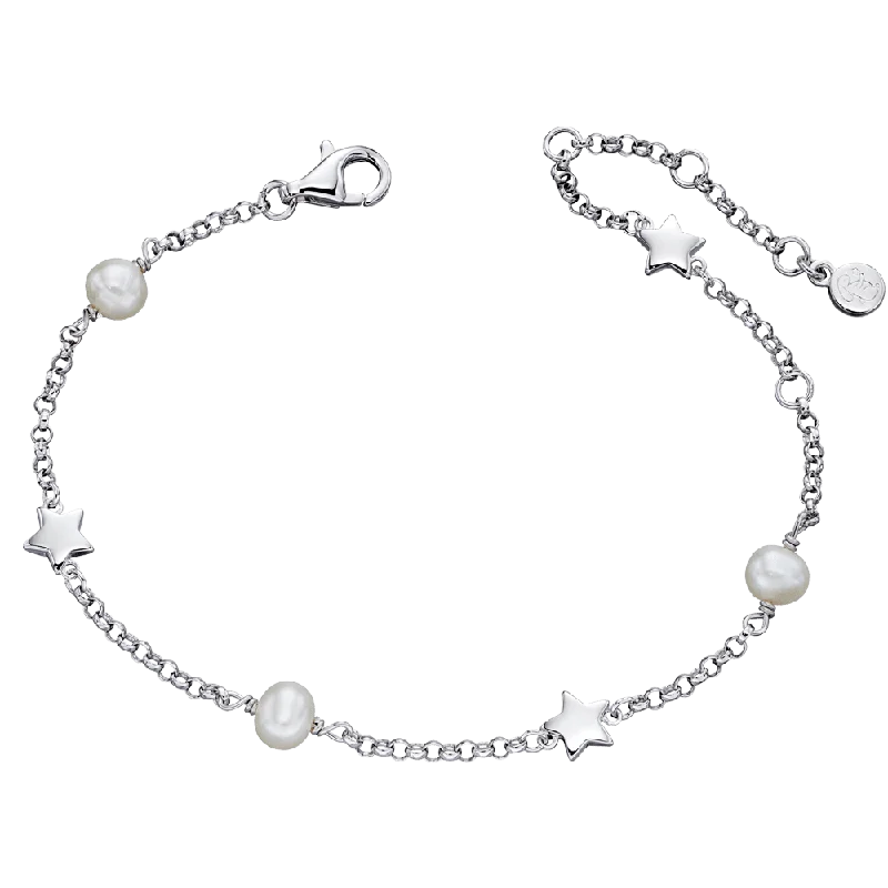 Custom Birthstone Bangle-Little Star Anja- Freshwater Pearl & Star Bracelet