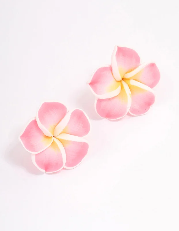 Bridal Gold Earrings-Pink Frangipani Stud Earrings