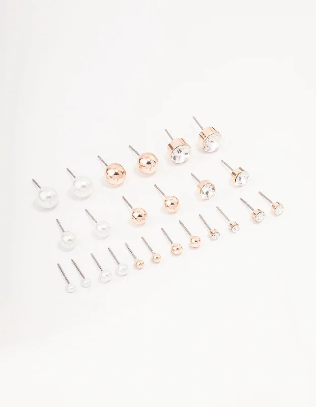 Butterfly Earrings for Girls-Rose Gold Basic Stud Earring 12-Pack