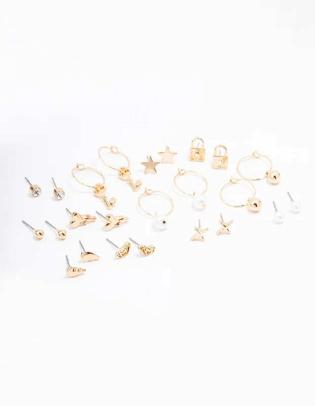 Stylish Dangling Earrings-Gold Pearl Drip Heart Earring 12-Pack