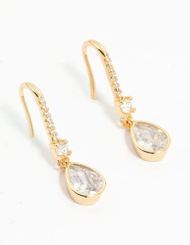 Silver Bead Earrings-Gold Plated Diamante Pavé Hook Earrings