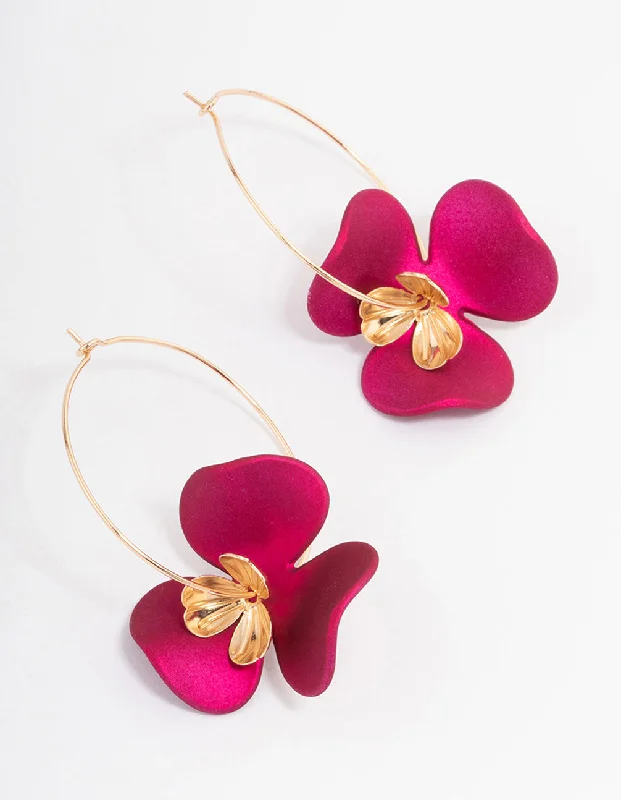 Stud Earrings for Women-Pink Flower Petal Hoop Earrings