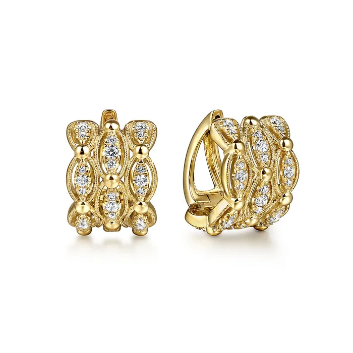 Simple Stud Earrings for Girls-14K Yellow Gold Bujukan Multi Row Diamond Huggie Earrings