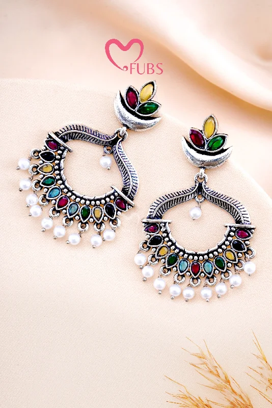 Simple Hoop Earrings for Women-Multi Color Oxidized Garba Charm Chandbalis Earrings