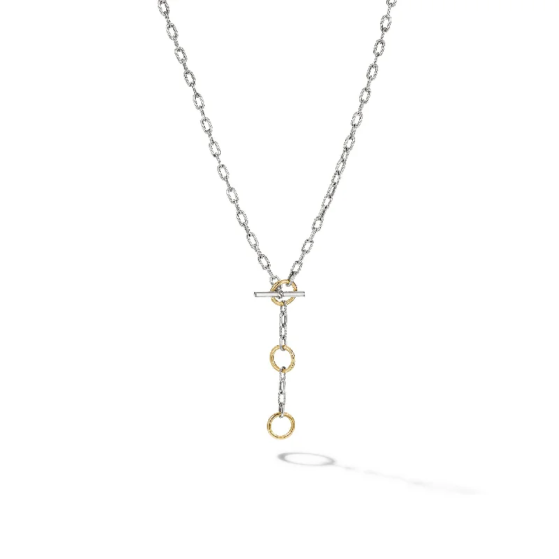 Long Silver Necklace-DY Madison® Three Ring Chain Necklace in Sterling Silver with 18K Yellow Gold\, 3mm