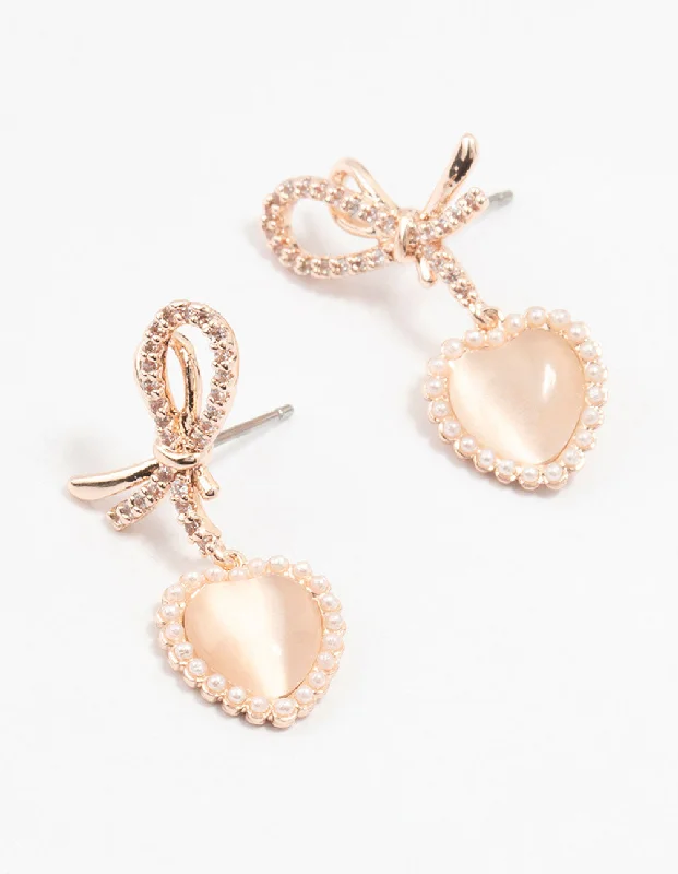 Elegant Dangle Earrings-Rose Gold Plated Pearl Halo Heart Drop Earrings