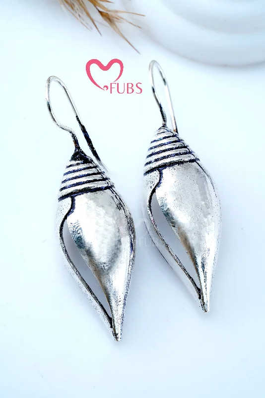 Statement Drop Earrings-Silver Sankh Elegance Earrings