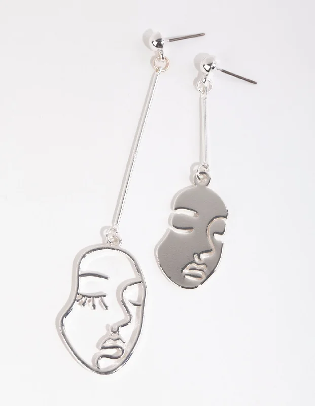 Simple Diamond Earrings-Silver Mismatch Face Drop Earrings