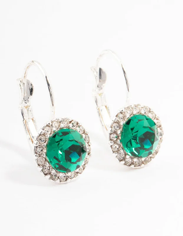 Vintage Stud Earrings-Continental Aqua Bohemia Czech Crystal Halo Silver Stud Earrings