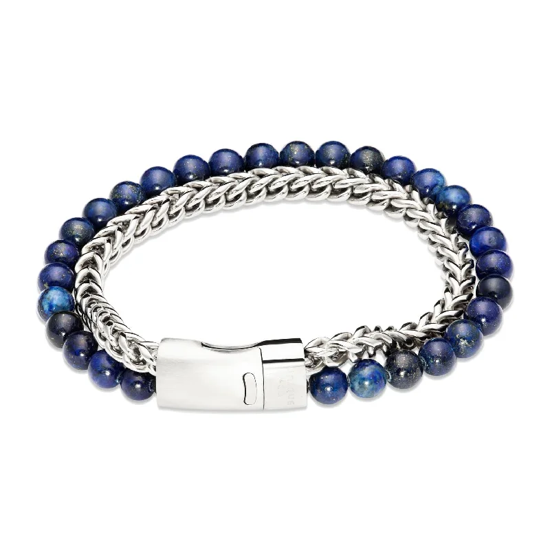 Stainless Steel Bracelet for Men-Unique & Co Steel Lapis Lazuli Bead Bracelet