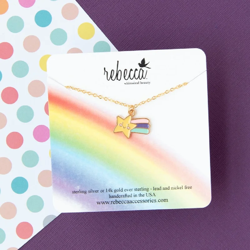 Dainty Gold Chain Necklace-Shooting Star Enamel Charm Necklace Children’s Jewelry