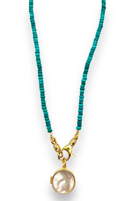 Diamond Pendant Necklace-Green Turquoise Beaded Necklace