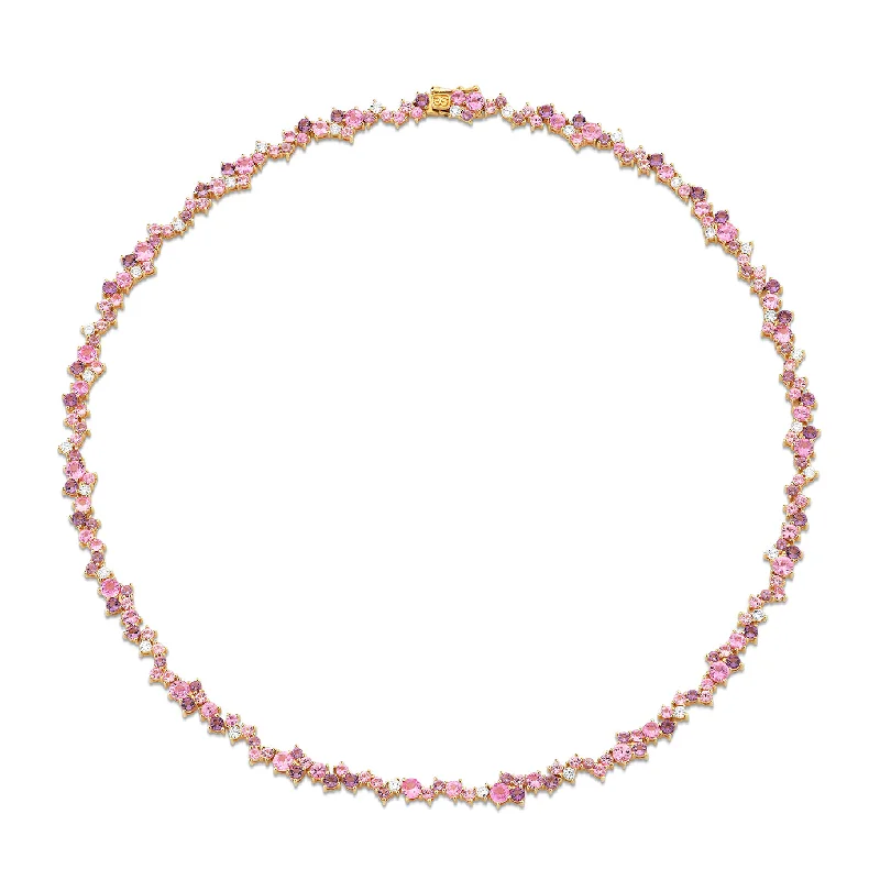 Beaded Choker Necklace-Gold, Diamond, Pink Sapphire & Amethyst Wicked Glinda Cocktail Eternity Necklace