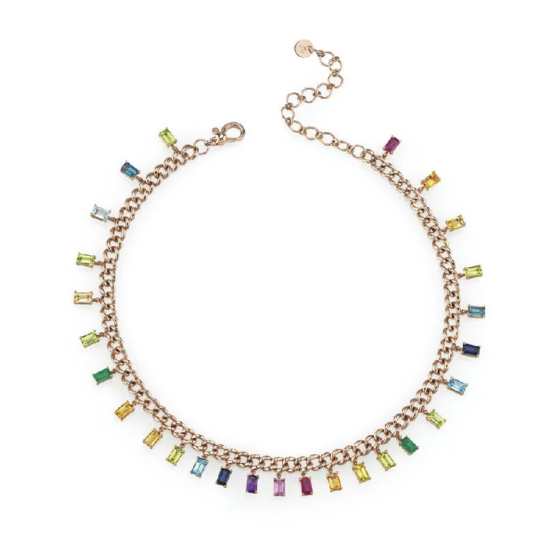 Elegant Gold Necklace-READY TO SHIP RAINBOW BAGUETTE LINK CHOKER