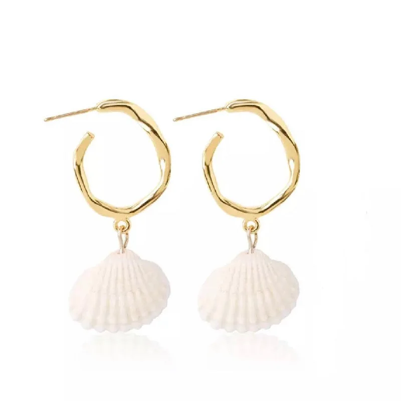 Wedding Pearl Earrings-Seashell Dangle Earrings Plated