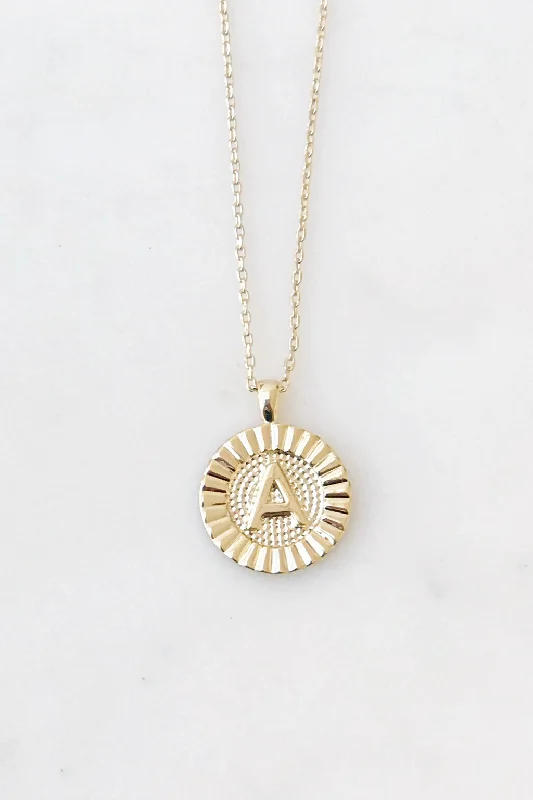 Rose Gold Pendant Necklace-Round Initial Coin Necklace