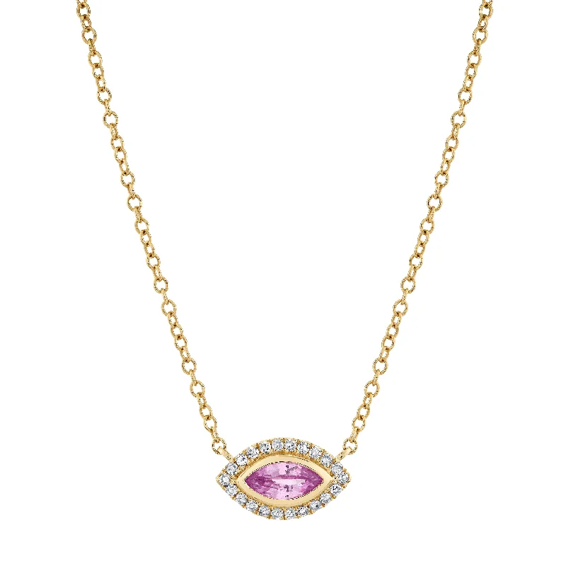 Heart Shaped Gold Necklace-PINK SAPPHIRE & DIAMOND MINI EVIL EYE PENDANT NECKLACE