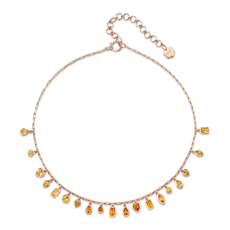 Crystal Charm Necklace-YELLOW SAPPHIRE & CITRINE BEZEL MIXED DROP NECKLACE