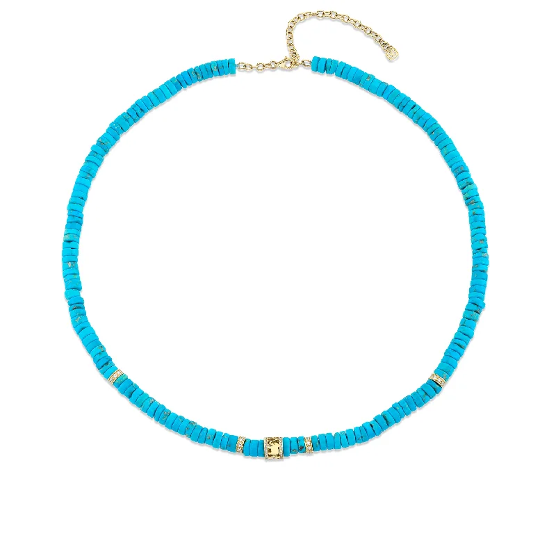 Unique Gold Pendant Necklace-Gold & Diamond Lucky Icon Rondelle Turquoise Heishi Necklace