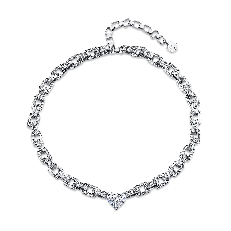 Layered Crystal Necklace-BRILLIANT DIAMOND HEART DECO LINK NECKLACE