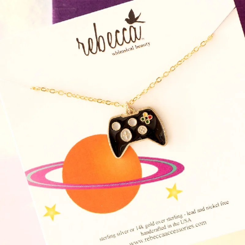 Simple Gold Necklace-Game Controller Enamel Charm Necklace - Children's