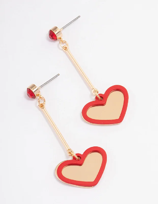 Custom Earrings with Name-Red Diamante Heart Drop Earrings