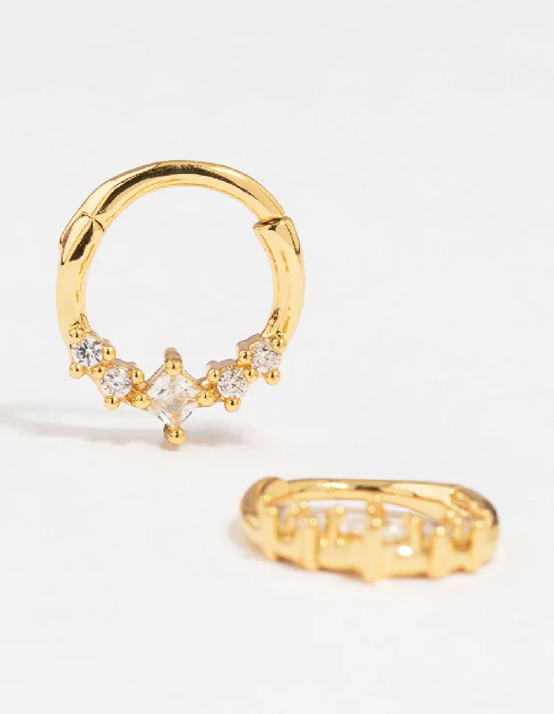 Gemstone Hoop Earrings-Gold Plated Diamante Clicker Hoop Earrings