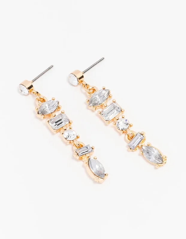 Diamond Hoop Earrings-Gold Multi Shaped Stone Drop Earrings