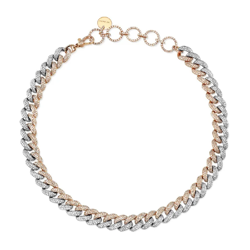 Multi-Color Necklace-DIAMOND PAVE TWO-TONE ESSENTIAL LINK NECKLACE