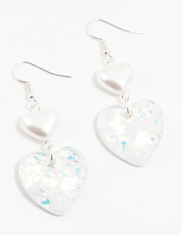 Handmade Crystal Earrings-Acrylic Confetti Pearl Heart Drop Earrings