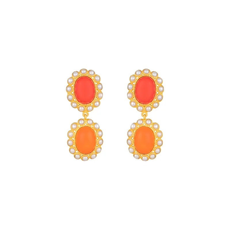 Large Bead Earrings-Ada Earrings Red & Orange Coral