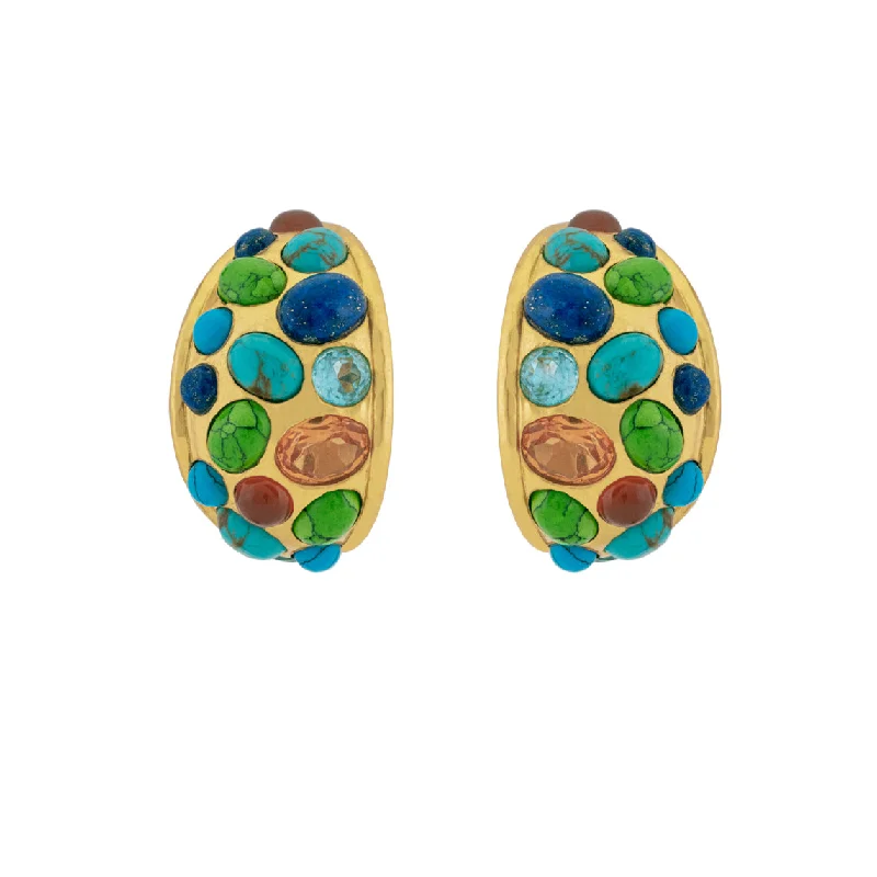 Beautiful Stud Earrings-Alicia Earrings Green Turquoise, Blue Turquoise, Golden Turquoise, Lapis, Citrine Quartz & Blue Quartz