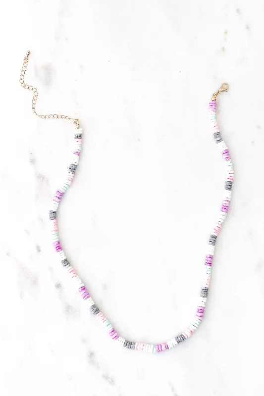 Gold Crystal Pendant Necklace-Pastel Shell Necklace