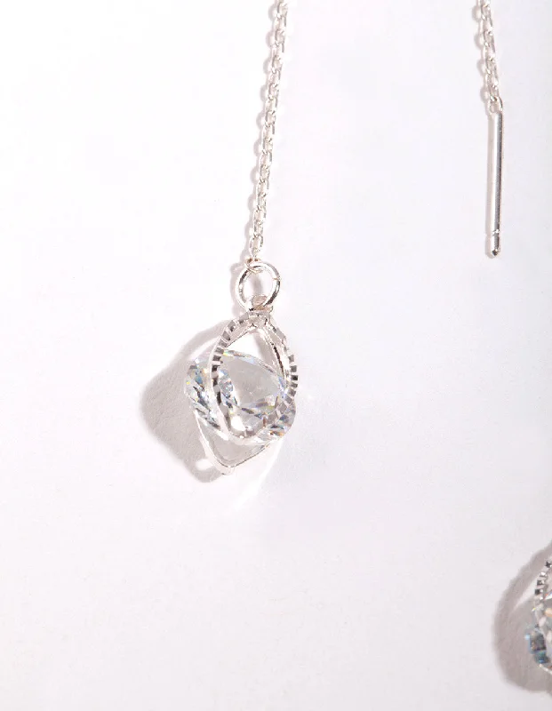 Cute Pearl Earrings-Silver Cubic Zirconia Chain Teardrop Earrings