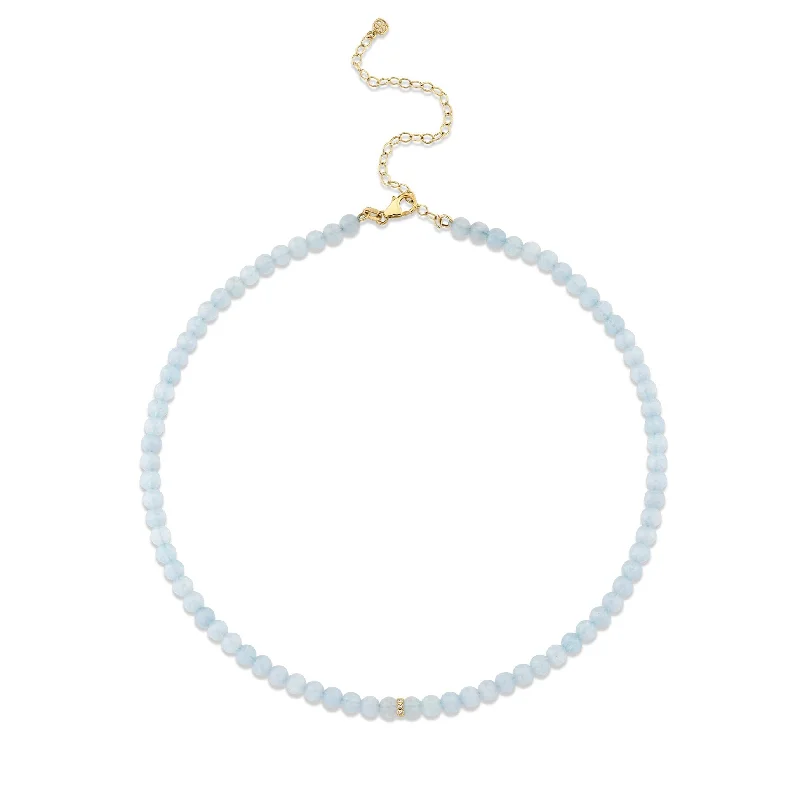 Layered Gold Necklace-Gold & Diamond Rondelle Aquamarine Necklace