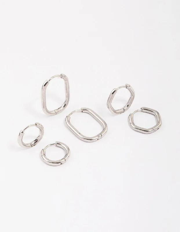 Elegant Pearl Drop Earrings-Surgical Steel Geometric Modern Hoop Earring 3-Pack