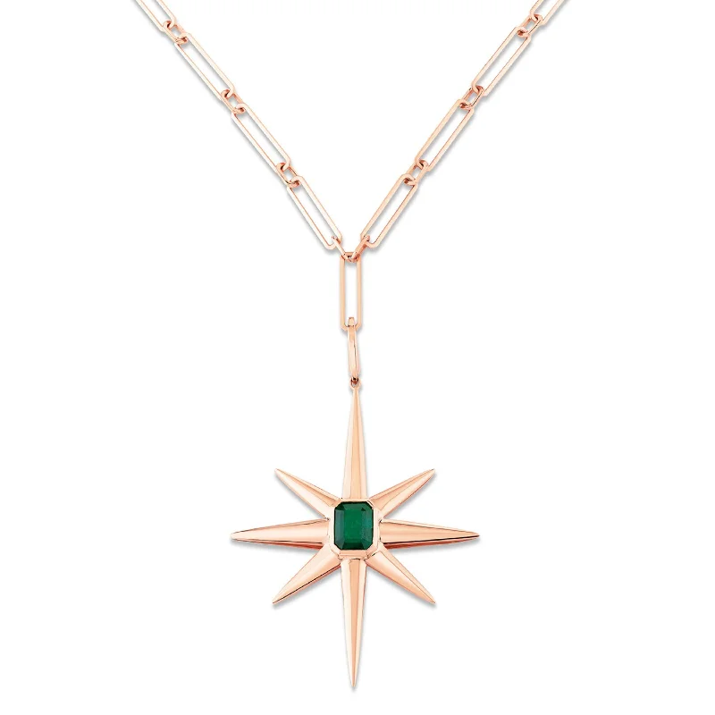 Opal Gemstone Necklace-EMERALD STARBURST PENDANT NECKLACE