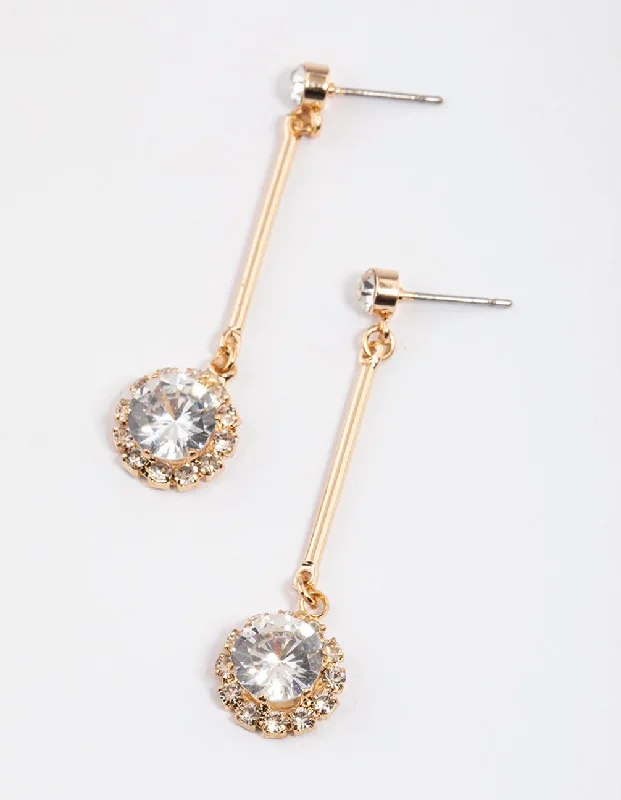 Vintage Stud Earrings-Gold Diamante Surrounded Stack Drop Earrings