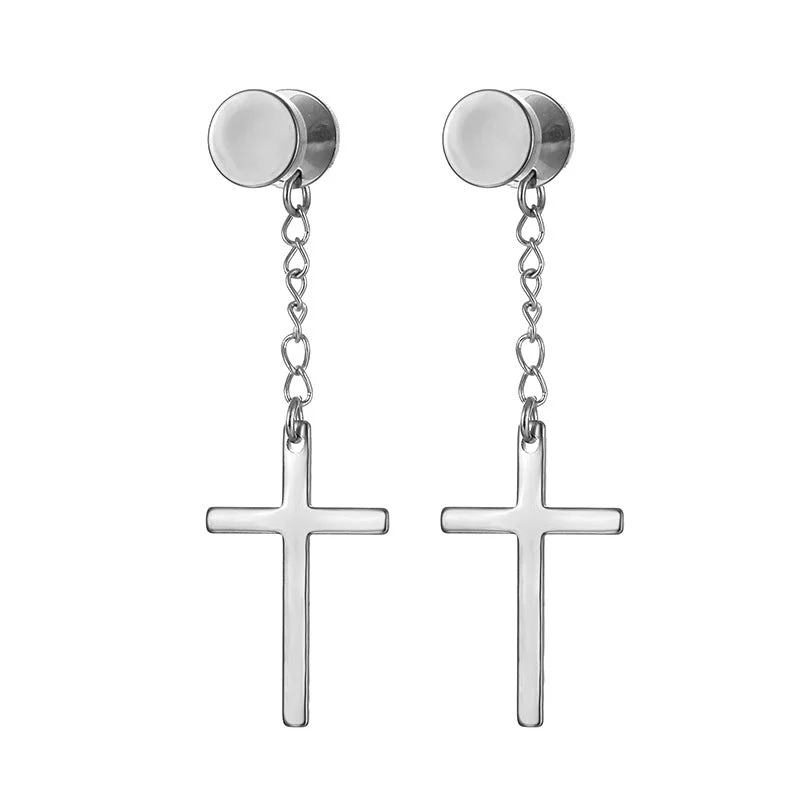 Silver Large Cross Stud Earrings (Single)