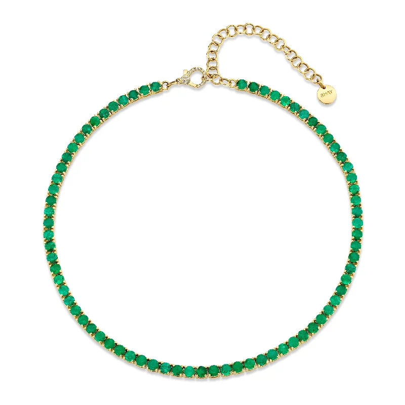 Fashion Gemstone Necklace-EMERALD ROUND TENNIS NECKLACE