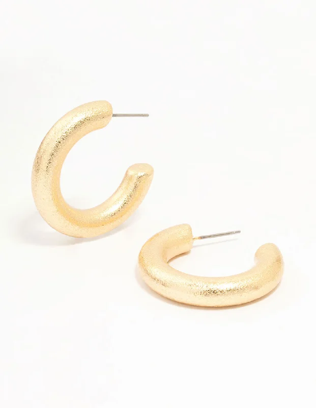 Rose Gold Earrings with Diamonds-Gold Foil Textured Thick Hoop Earrings