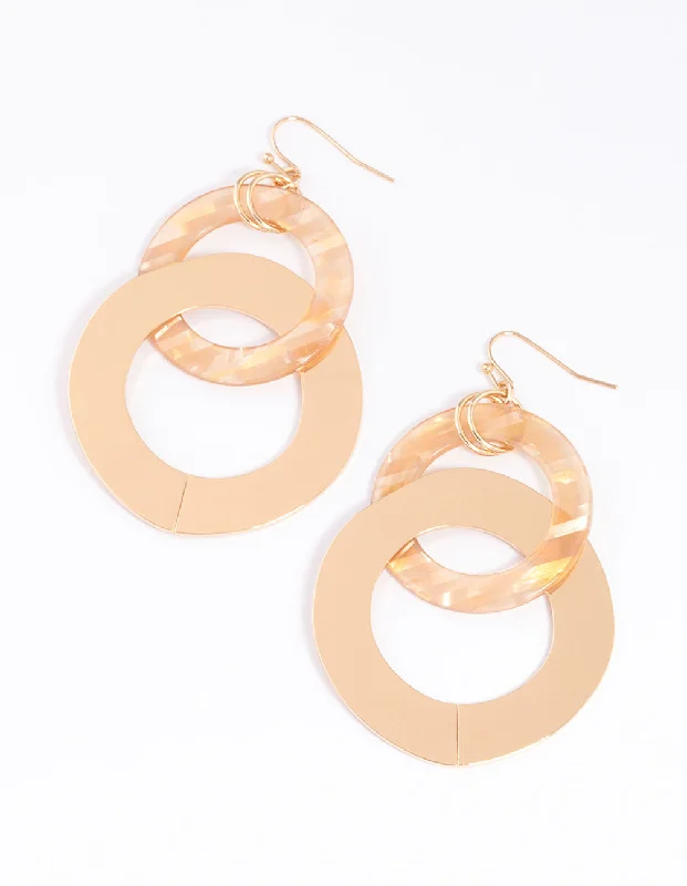 Vintage Gold Earrings-Gold Circle Decorative Drop Earrings