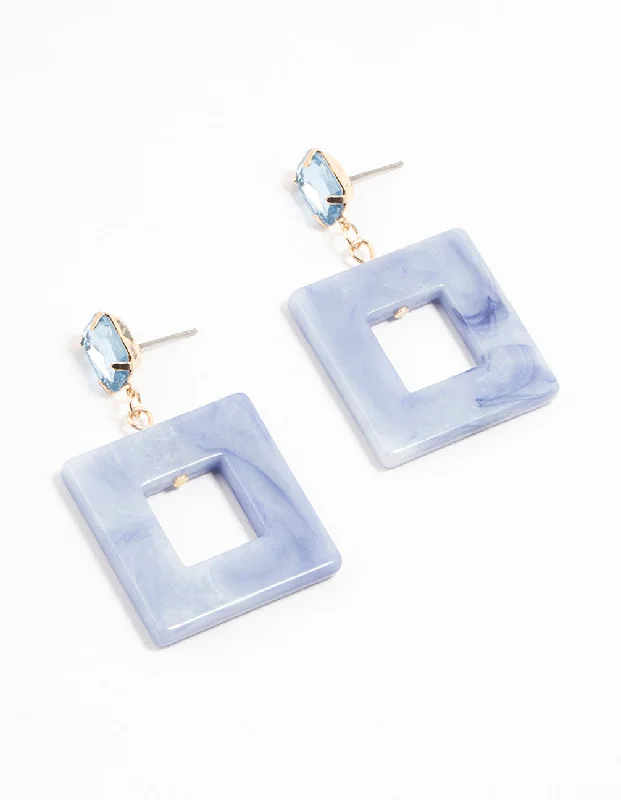 Elegant Evening Earrings-Blue Acrylic Cutout Square Drop Earrings