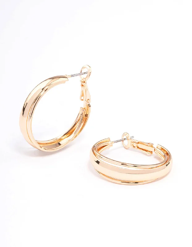 Multi-Layer Earrings-Gold Clean Triple Hoop Earrings